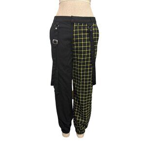Hot Topic Green Black Grid Checkered Suspender Strap Jogger Pants Size 11 Machin